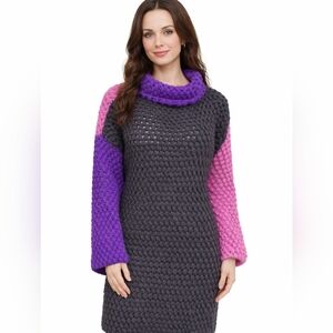 Vintage Hand‎ crocheted color block sweater L..XXL